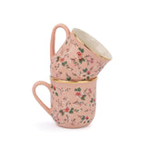 Ceramic Floral Tea Cups Set Of 6 - Pink Floral, 180ml Each | Tea Cup Set Of 6 - Premium Stoneware Tea Set | Ceramic Tea Cup With Glossy Finish - Small Cups For Tea | Microwave Safe & Dishwasher Safe